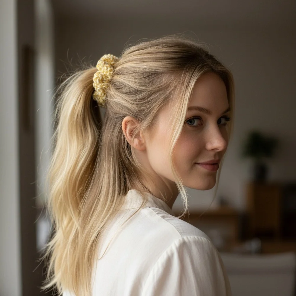 Yellow and White Hair Scrunchie